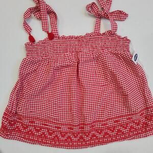 OLD NAVY Smocked Tie-Shoulder Red Gingham Sleeveless Women's Size Medium NWT